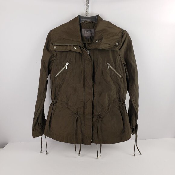 COLE HAAN Sz PXS Olive Green Jacket Adjustable Women Petite Pockets Utility Coat - Picture 1 of 15